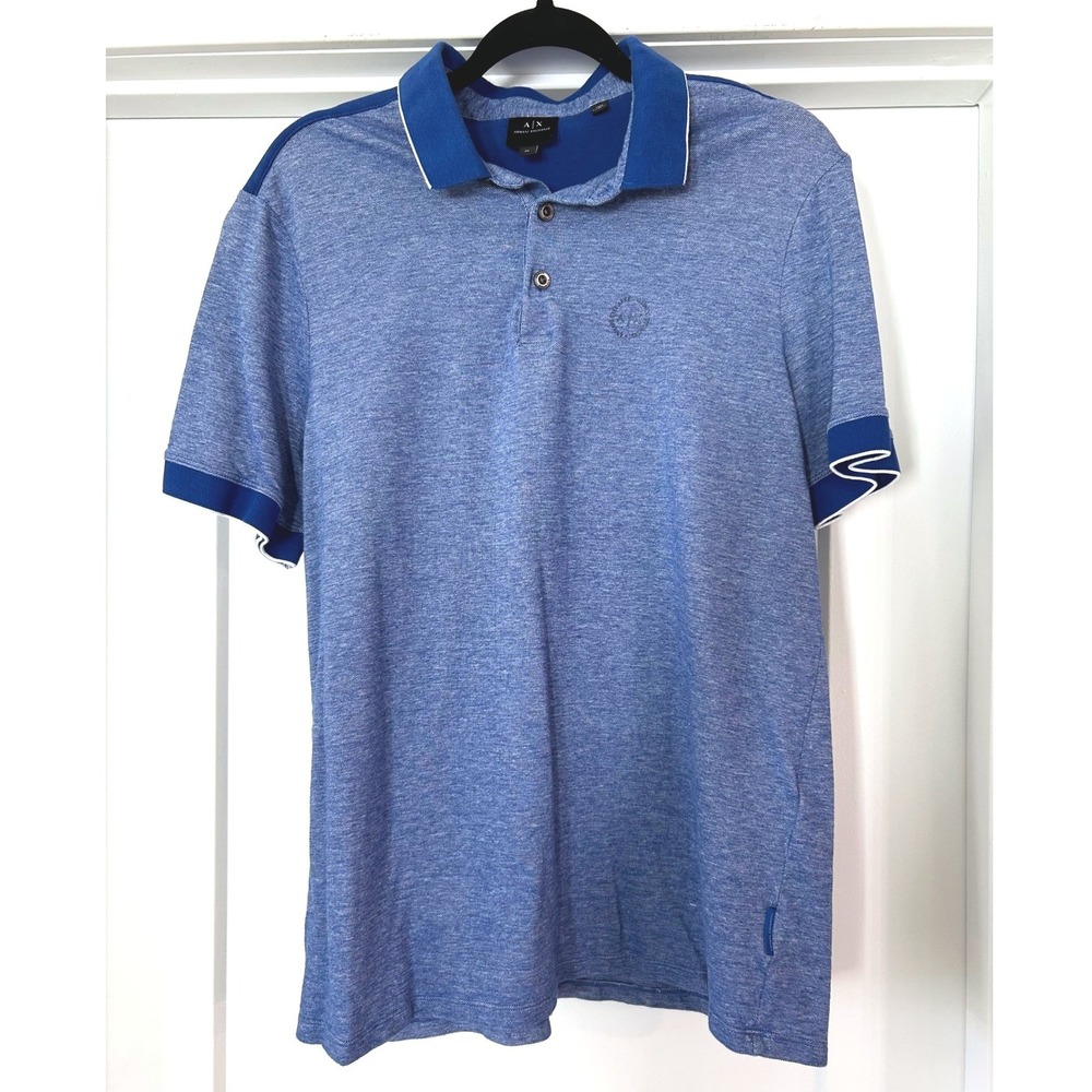 Armani Exchange Mens XL Blue Heathered Short Sleeve Polo Shirt Preppy Luxury